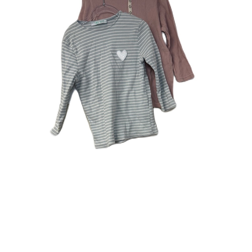 Gray and Pink Ribbed 3/4 Tees with Heart Detail size 8